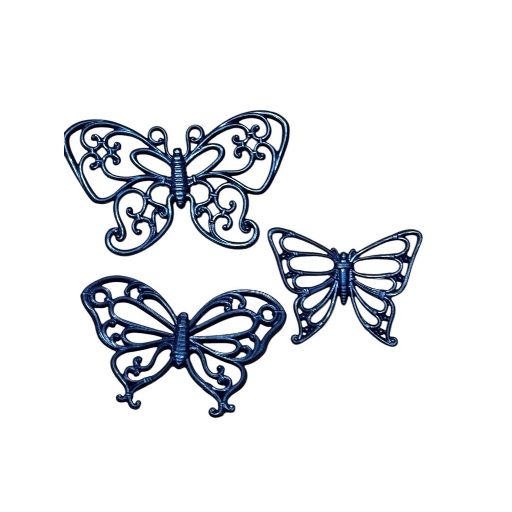 Vintage Dart Set Of 3 Decorative Blue Butterfly Wall Hangings